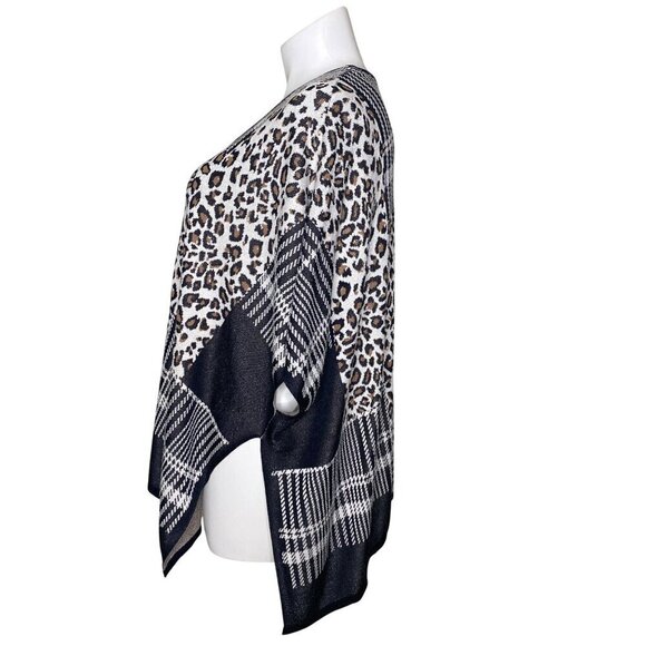 Chico's Plaid and Animal-Print Knit Ruana Wrap, Open Front Women's Size L/XL - Picture 7 of 10